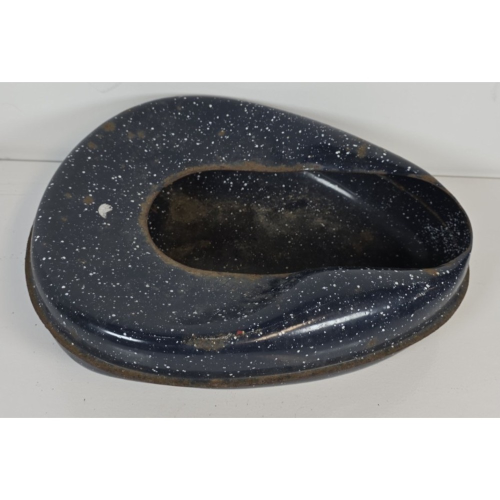 Vintage Jones Relax Blue speckled Enamel Metal Bed Pan Primitive Art Decor Craft